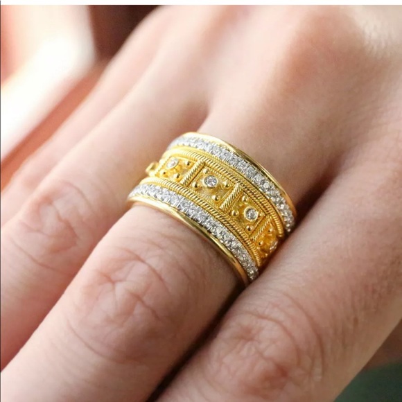 Two tone BoHo vintage thick band ring - Picture 3 of 3